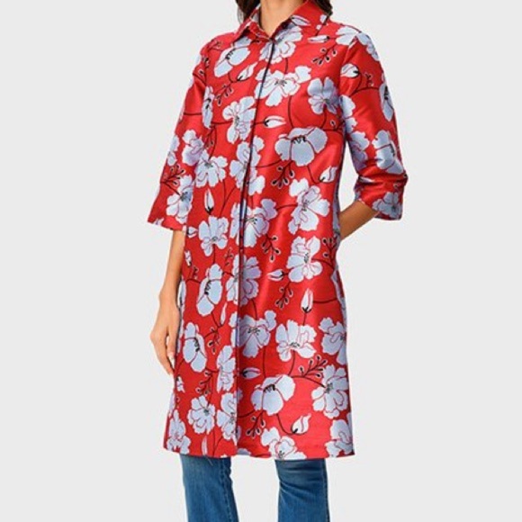 eshakti Jackets & Blazers - WAYWARD FANCIES eShakti Floral Print Dupioni Kimono Style Trench Jacket size M